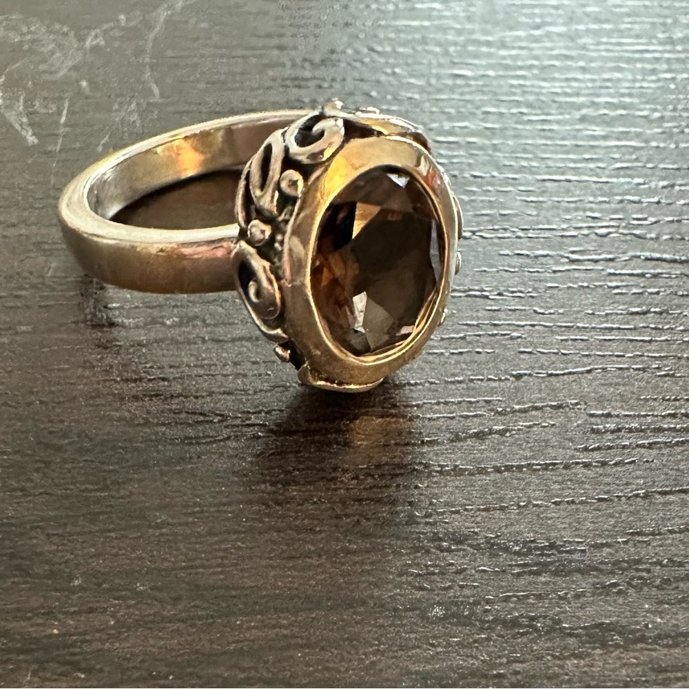 Silpada .925 Sterling Silver Vintage Silver and Brown Ring with Ornate Setting